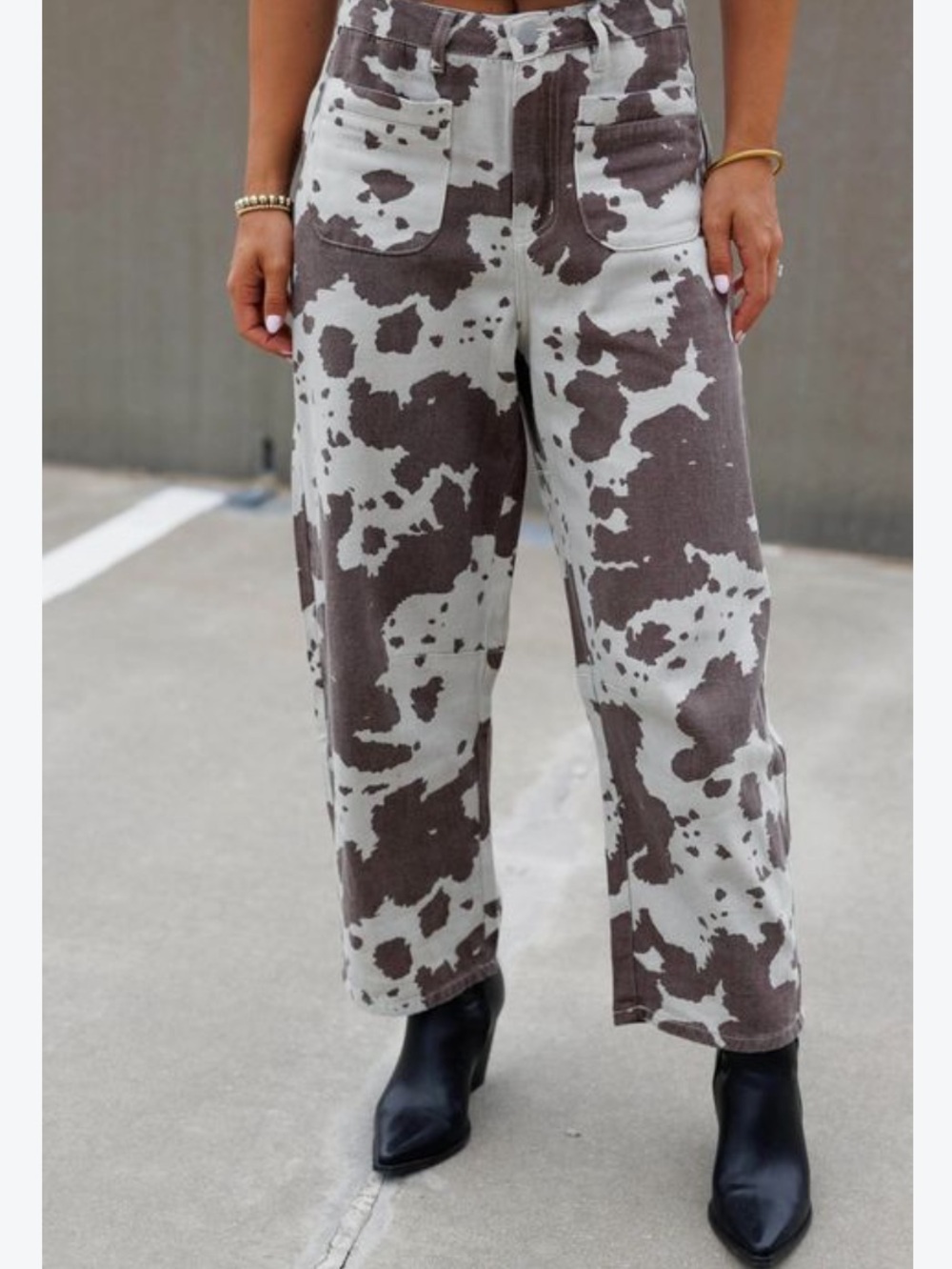 Le Lis Brown and Cream Cow-Print Wide Leg Chinos